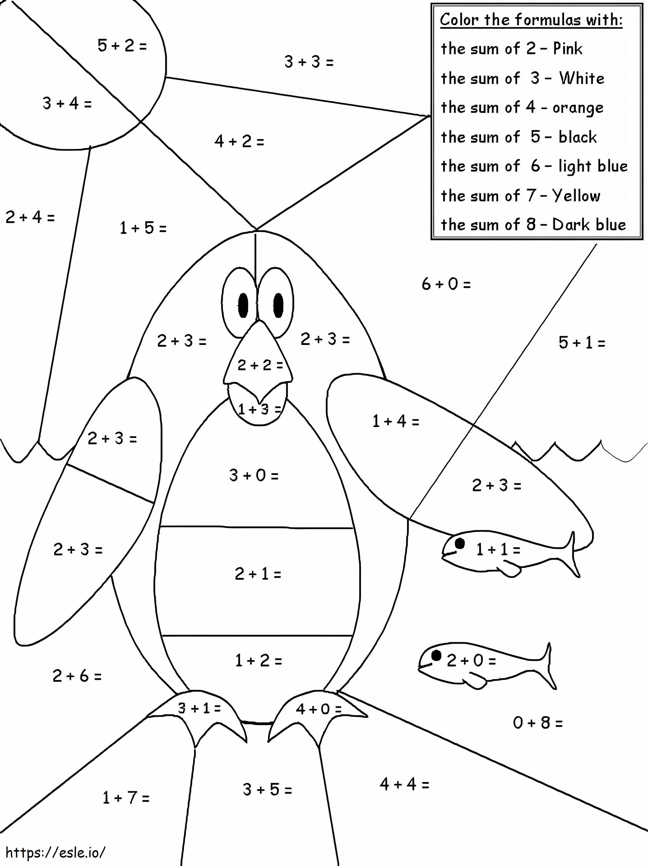 Fișă de matematică pinguin de colorat