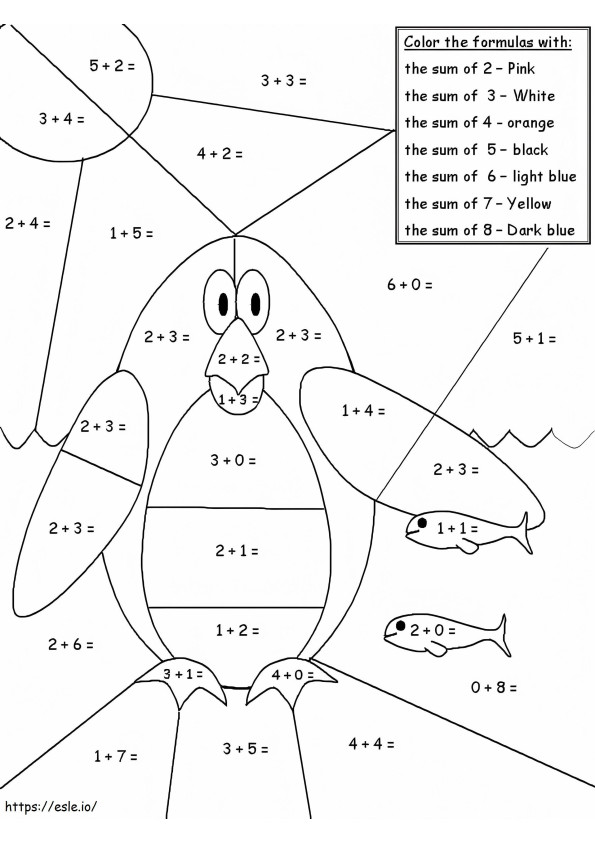 Pingviinien matematiikkataulukko värityskuva