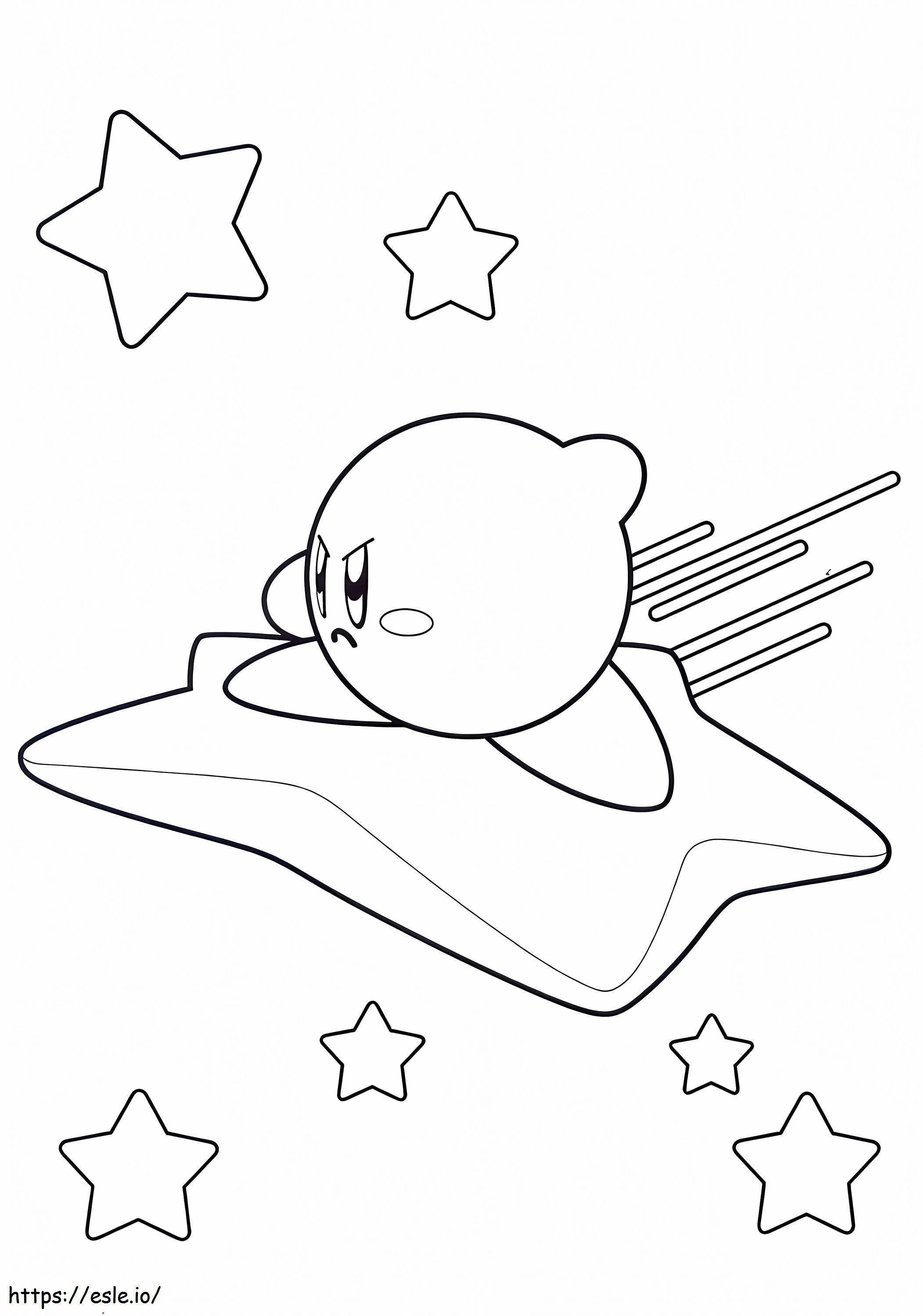 Kirby vola sulla stella da colorare