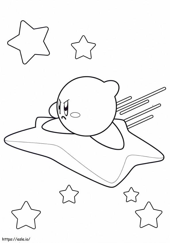 Kirby vola sulla stella da colorare