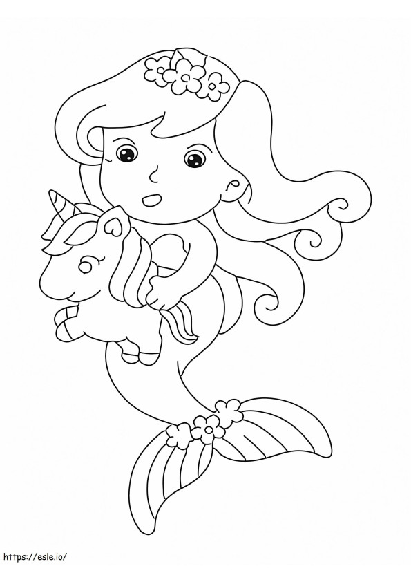 Adorable Mermaid Holding A Unicorn coloring page