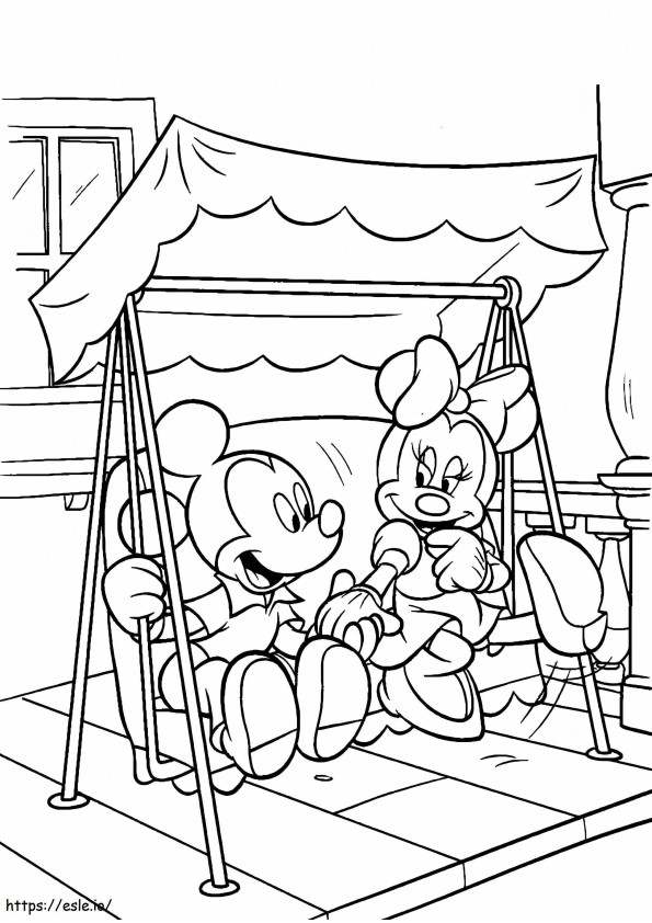 Myszka Miki i Minnie bawią się na huśtawkach kolorowanka