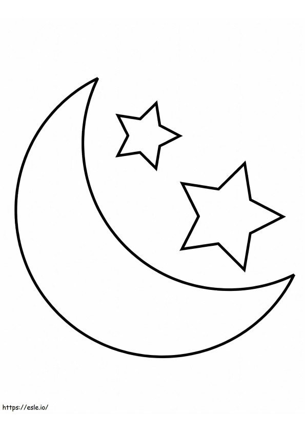 Coloriage Lune et deux étoiles à imprimer dessin