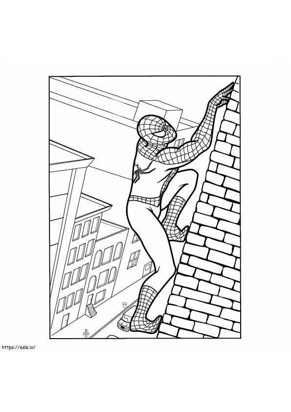 Spiderman op de muur kleurplaat