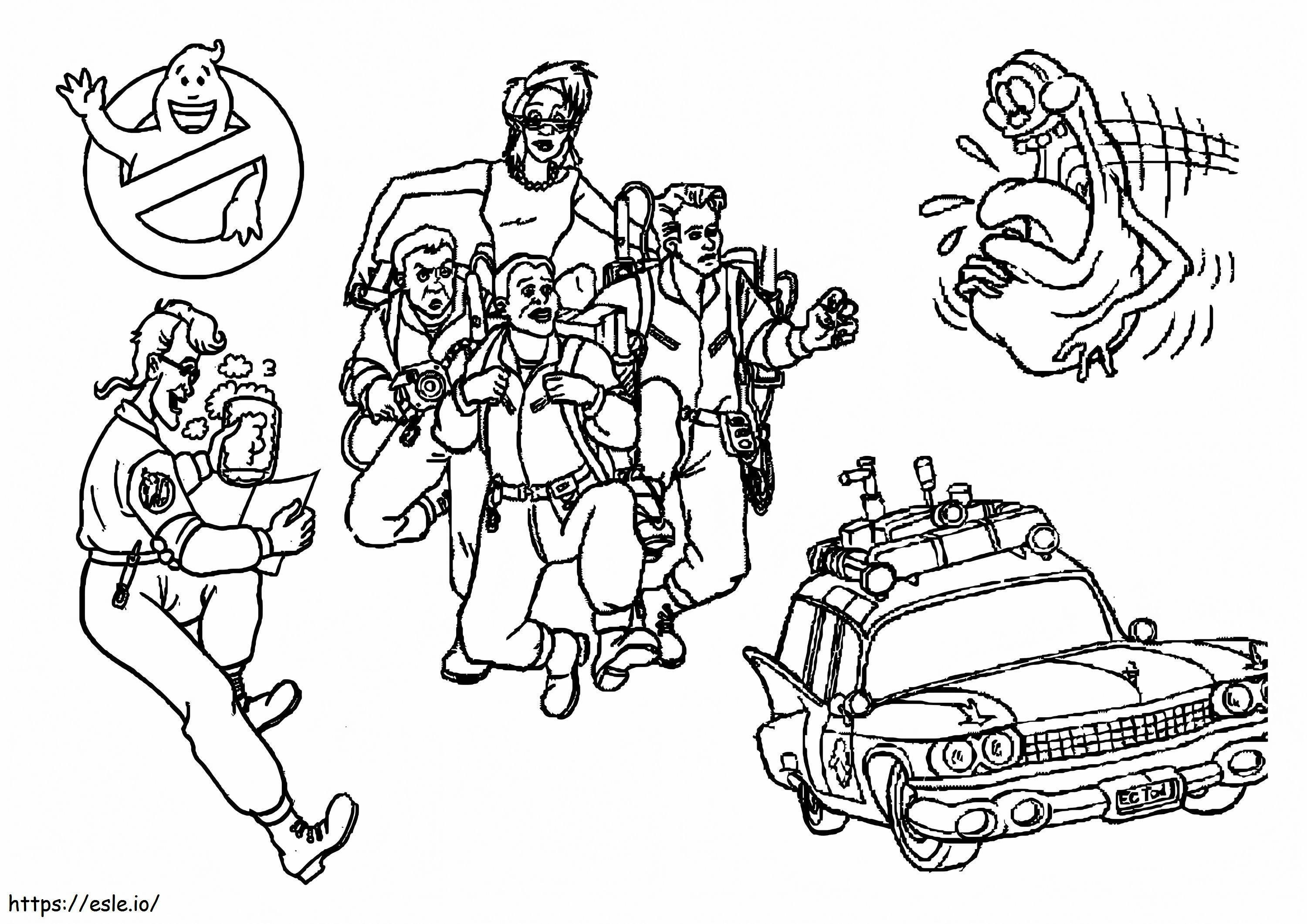Piirrä kaikki Ghostbusters-hahmot värityskuva
