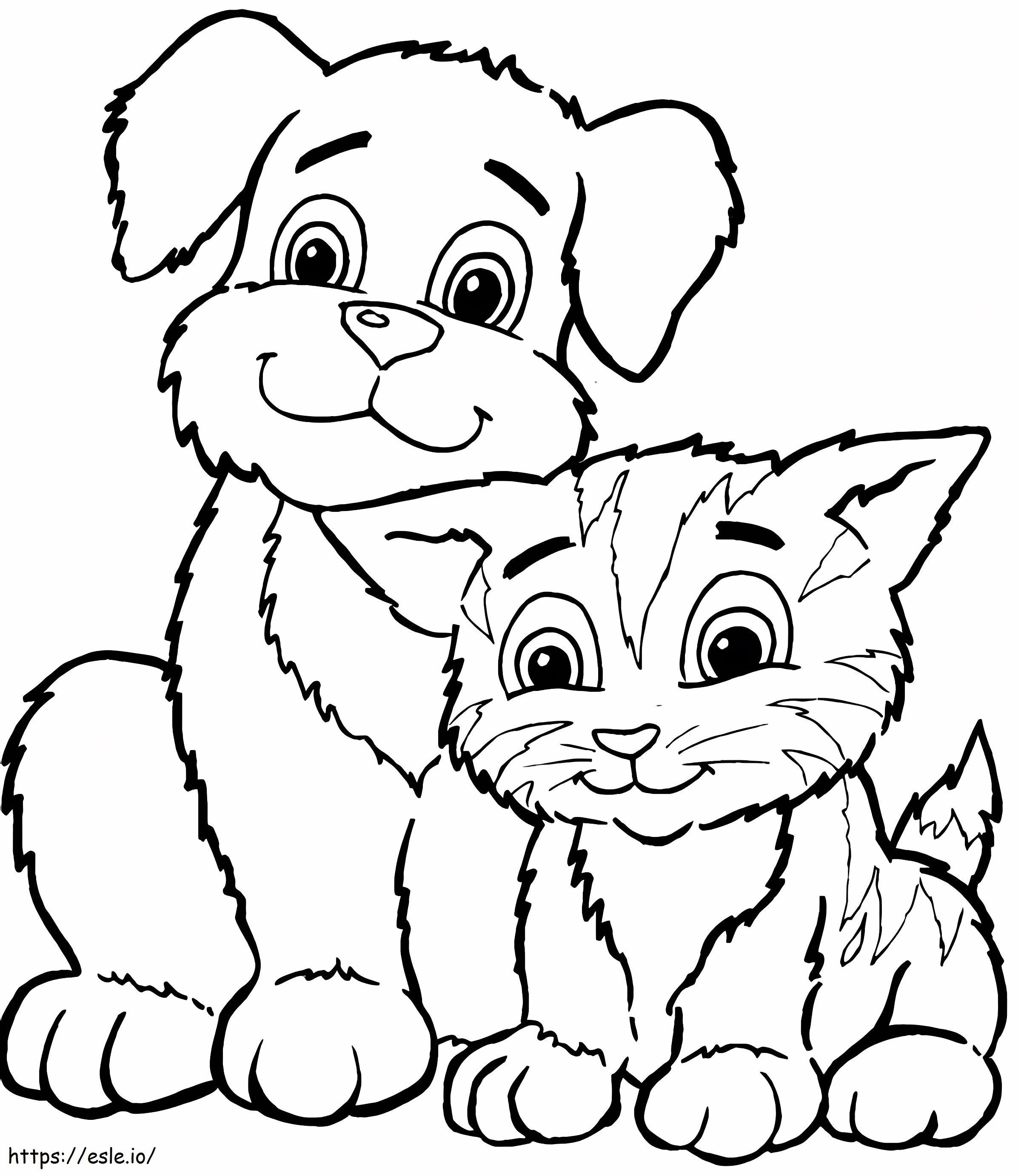 Câine și pisică drăguț de colorat