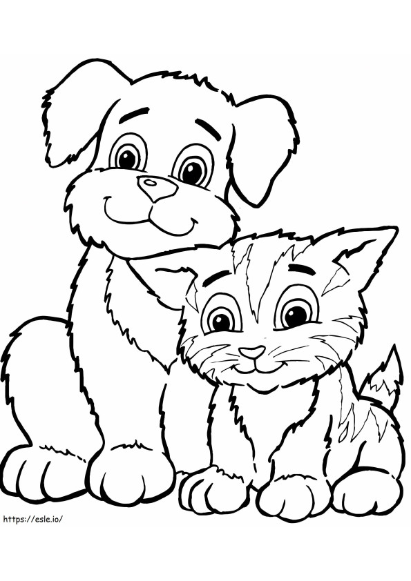 Coloriage Chien et chat mignons à imprimer dessin