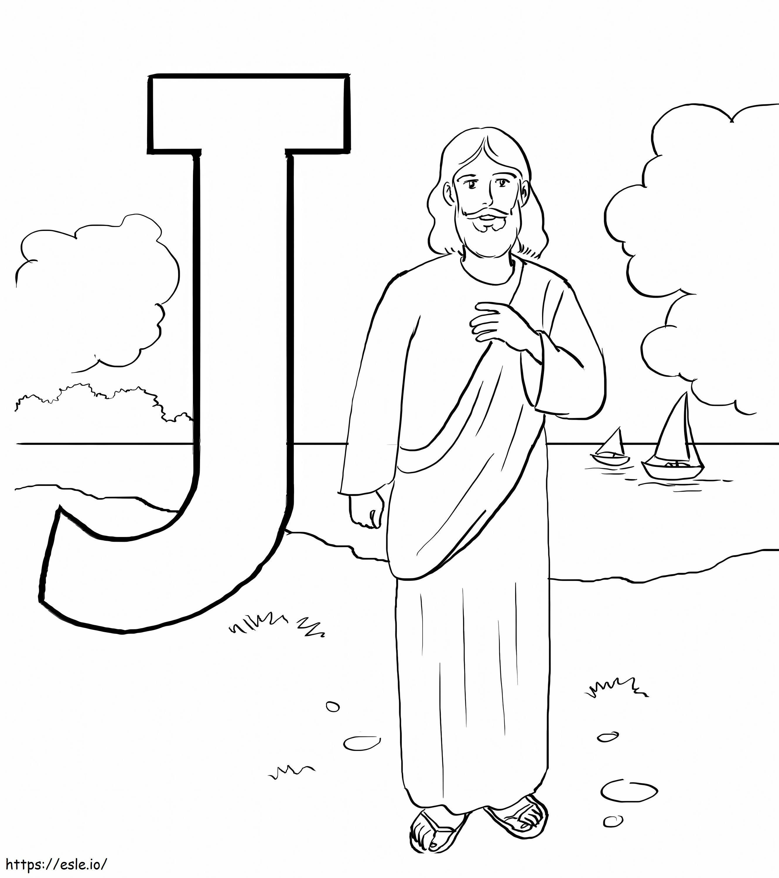 Lettera J con Gesù da colorare