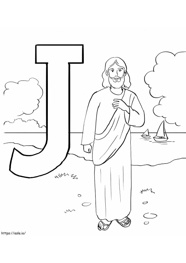 Coloriage Lettre J avec Jésus à imprimer dessin