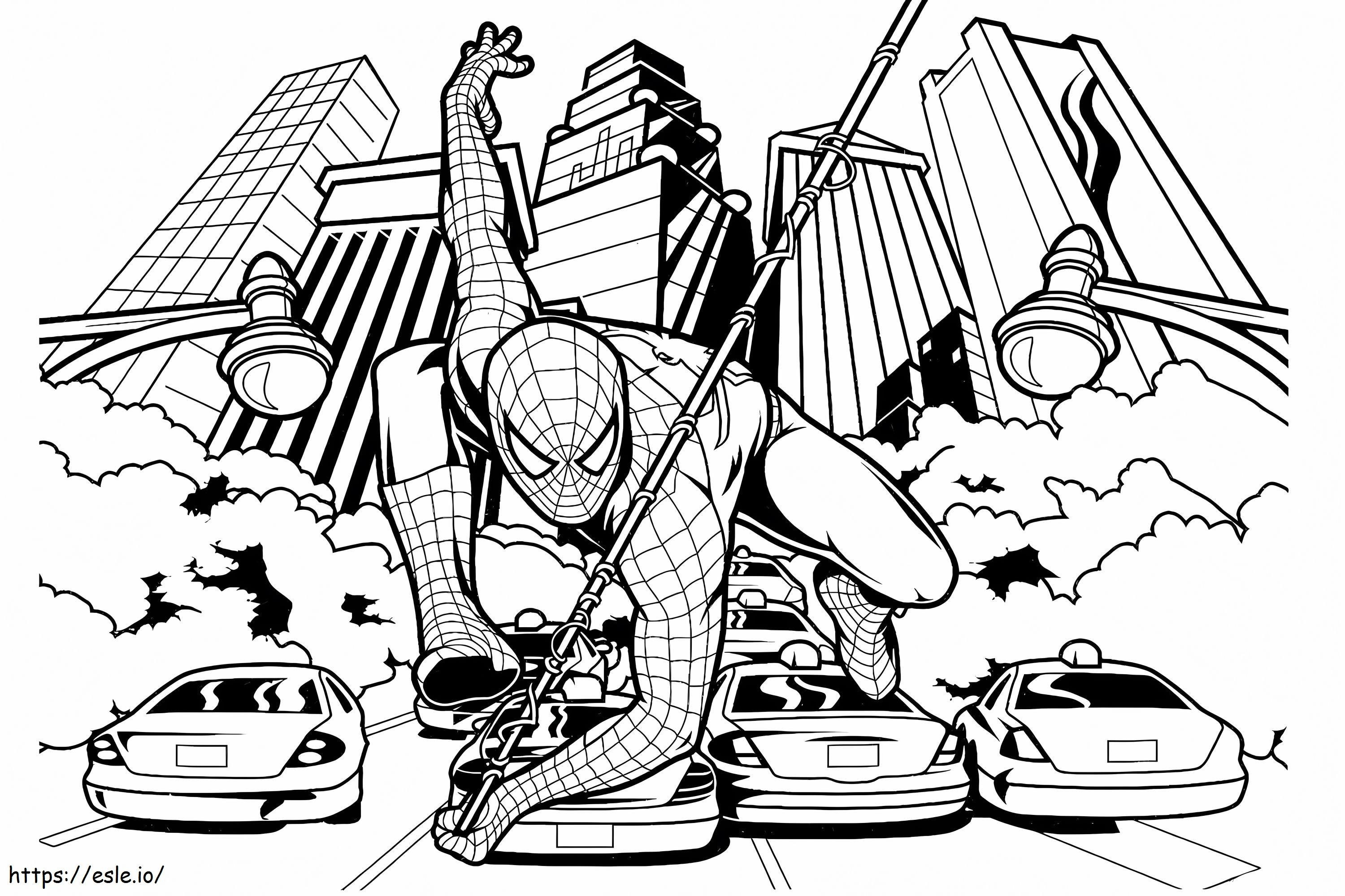 Geweldige Spider-Man in de stad kleurplaat kleurplaat