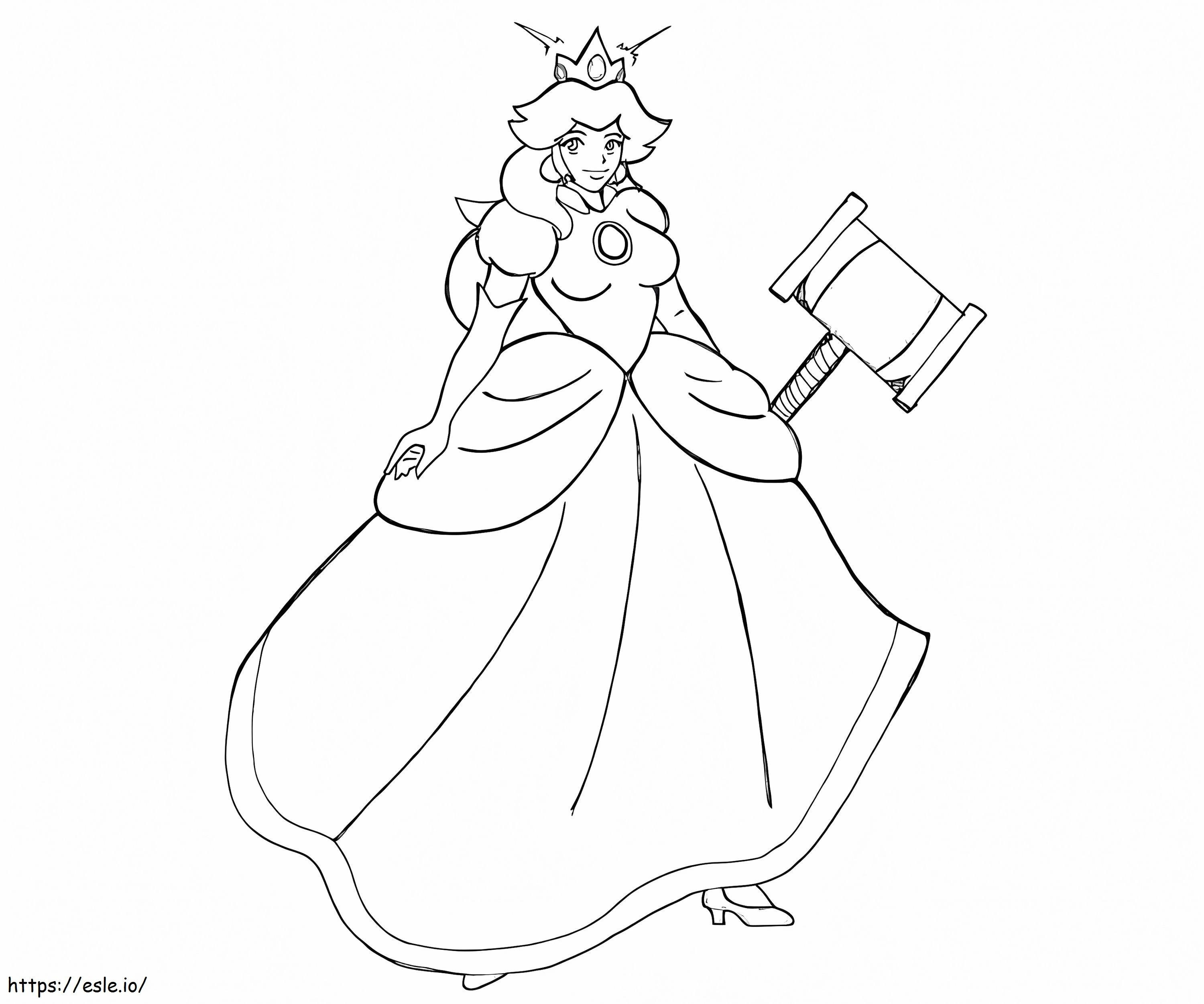 Coloriage Princesse Peach souriante tenant un marteau à imprimer dessin