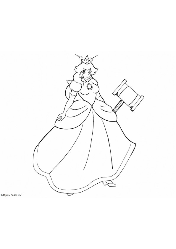Coloriage Princesse Peach souriante tenant un marteau à imprimer dessin