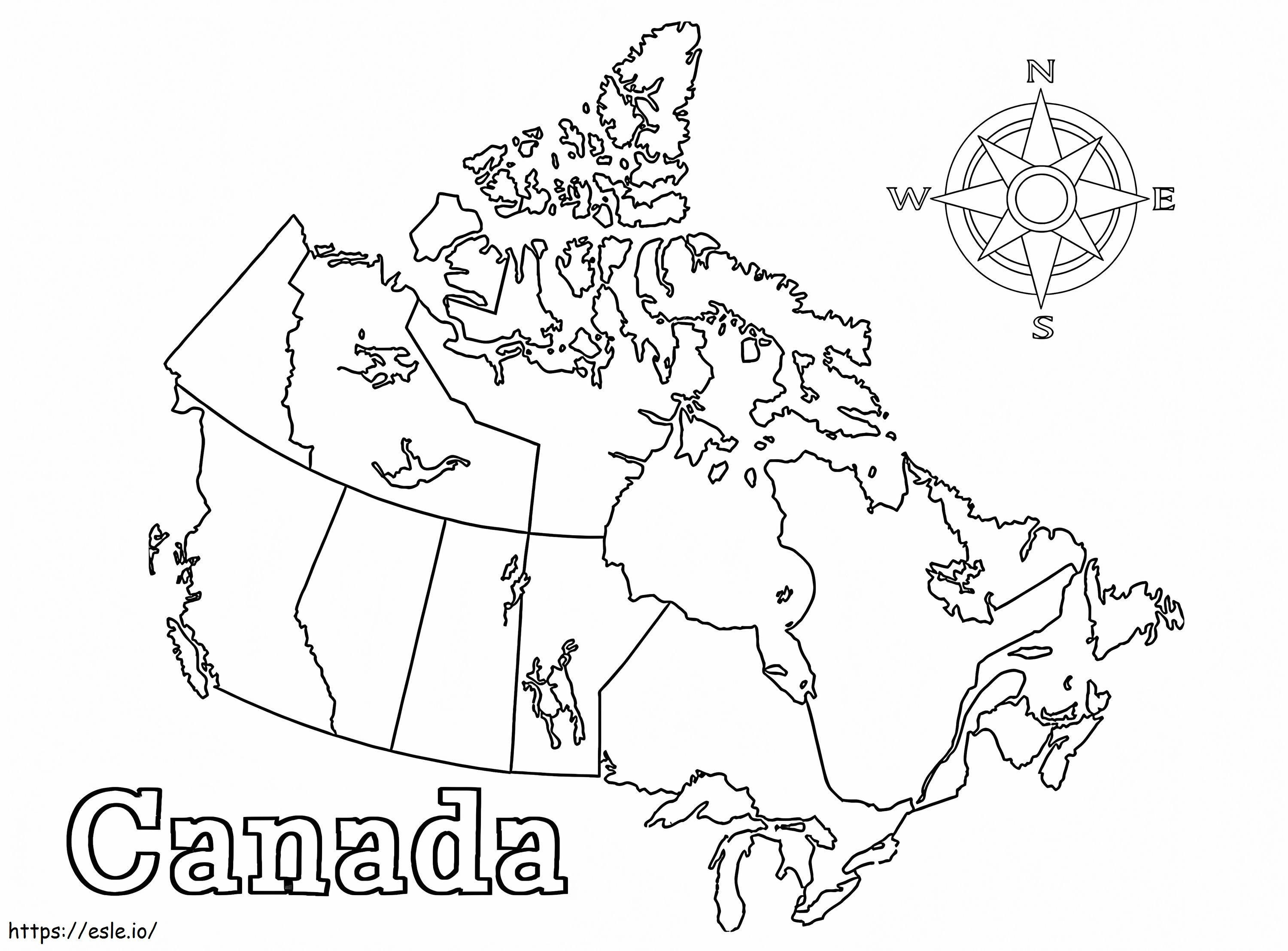 Página para colorir do mapa do Canadá para colorir
