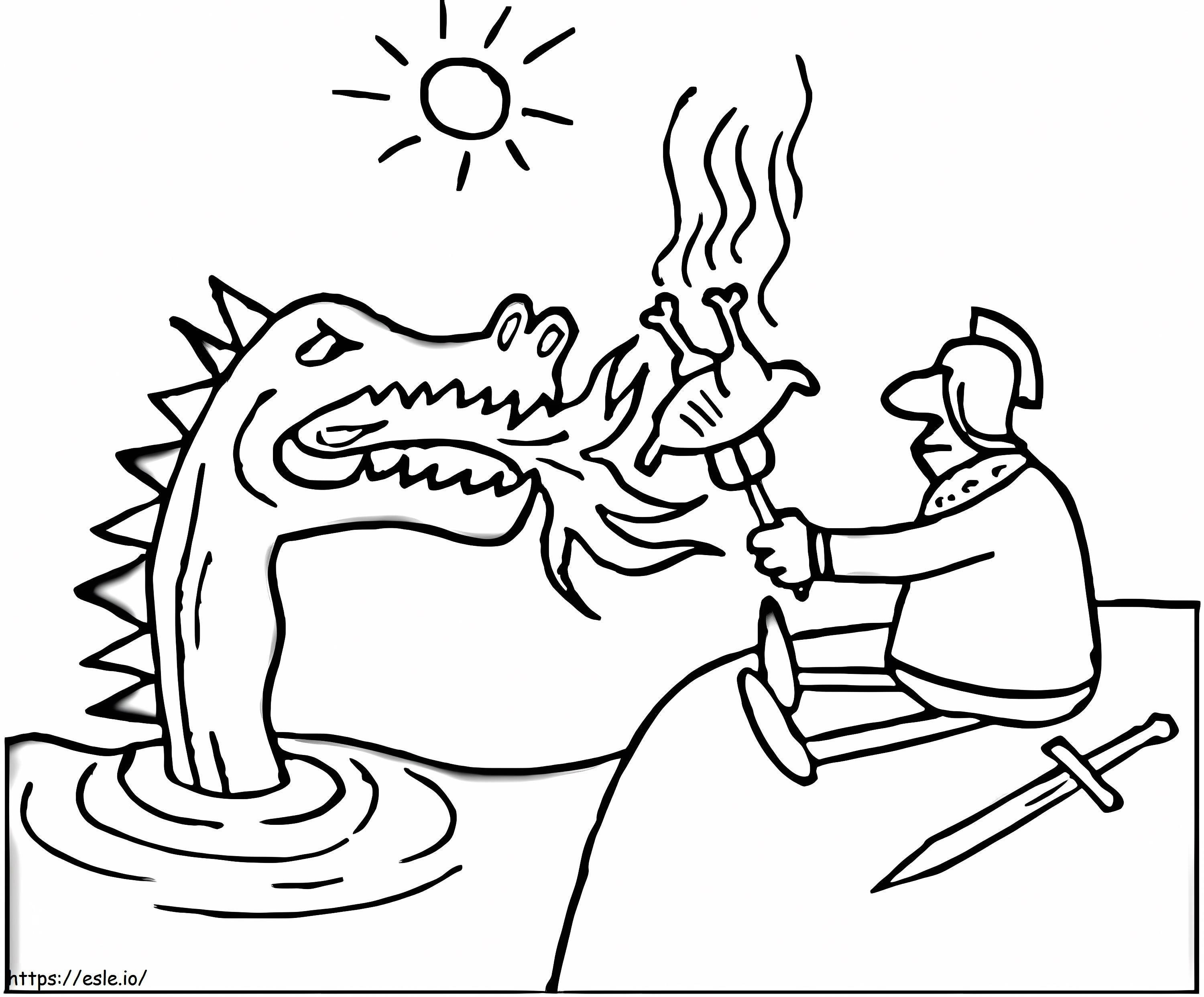 Coloriage Chevalier et dragon drôle à imprimer dessin