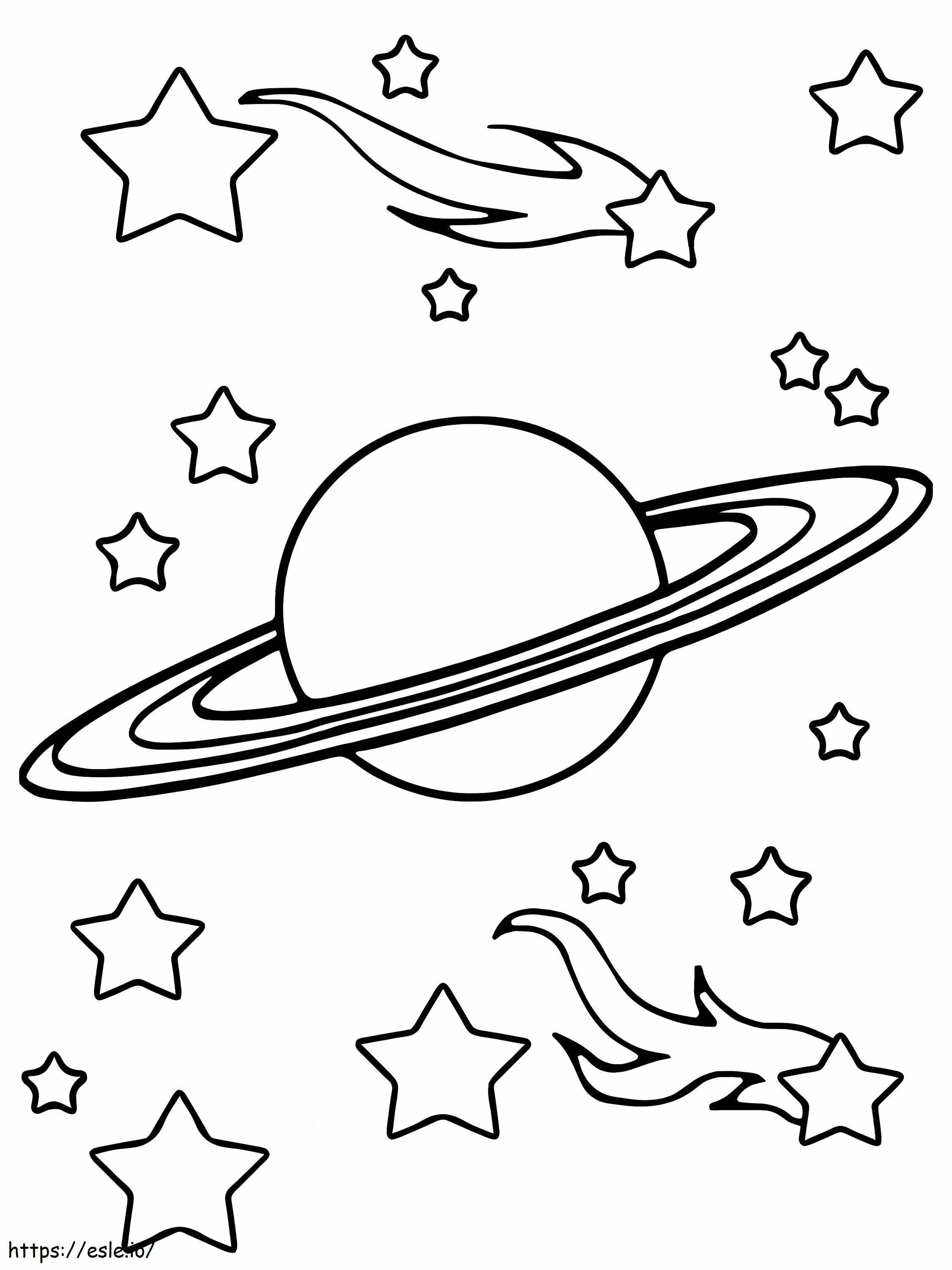Saturno en el espacio para colorear