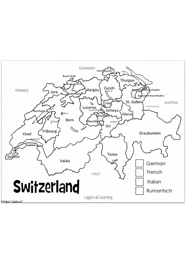 Svájc térkép kifestő