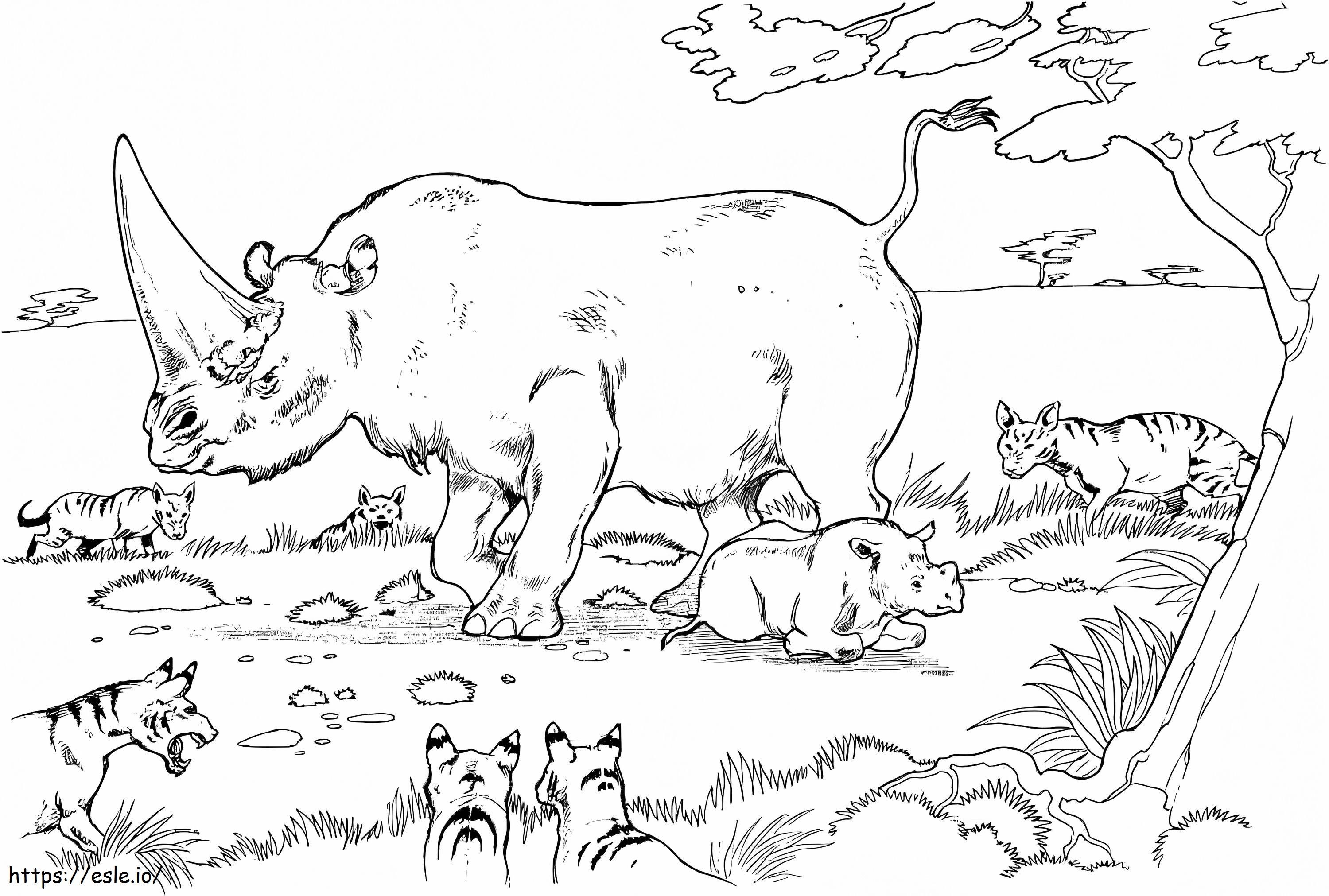Mother And Baby Rhinoceros coloring page