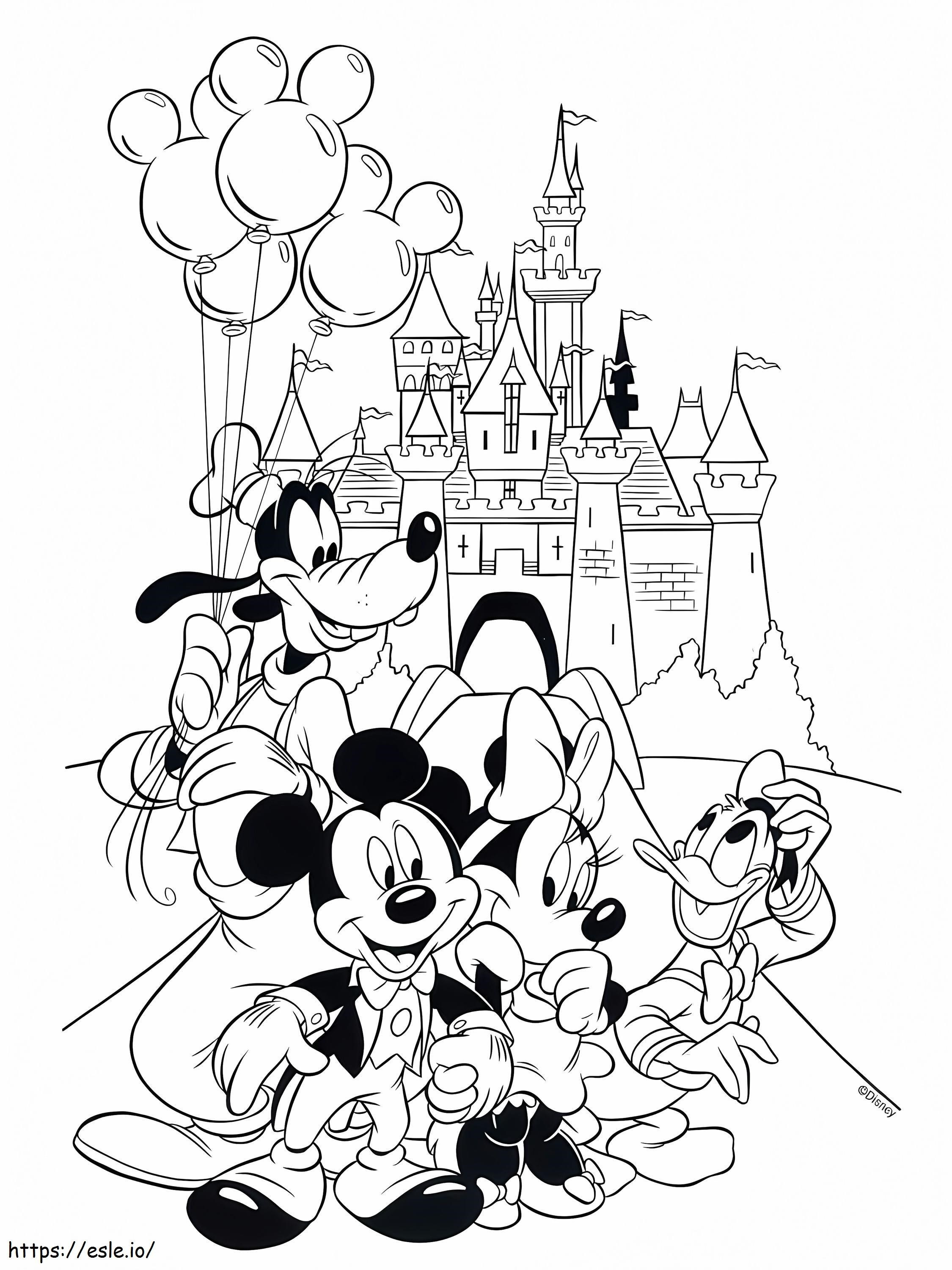 Postacie Disneya i zamek kolorowanka