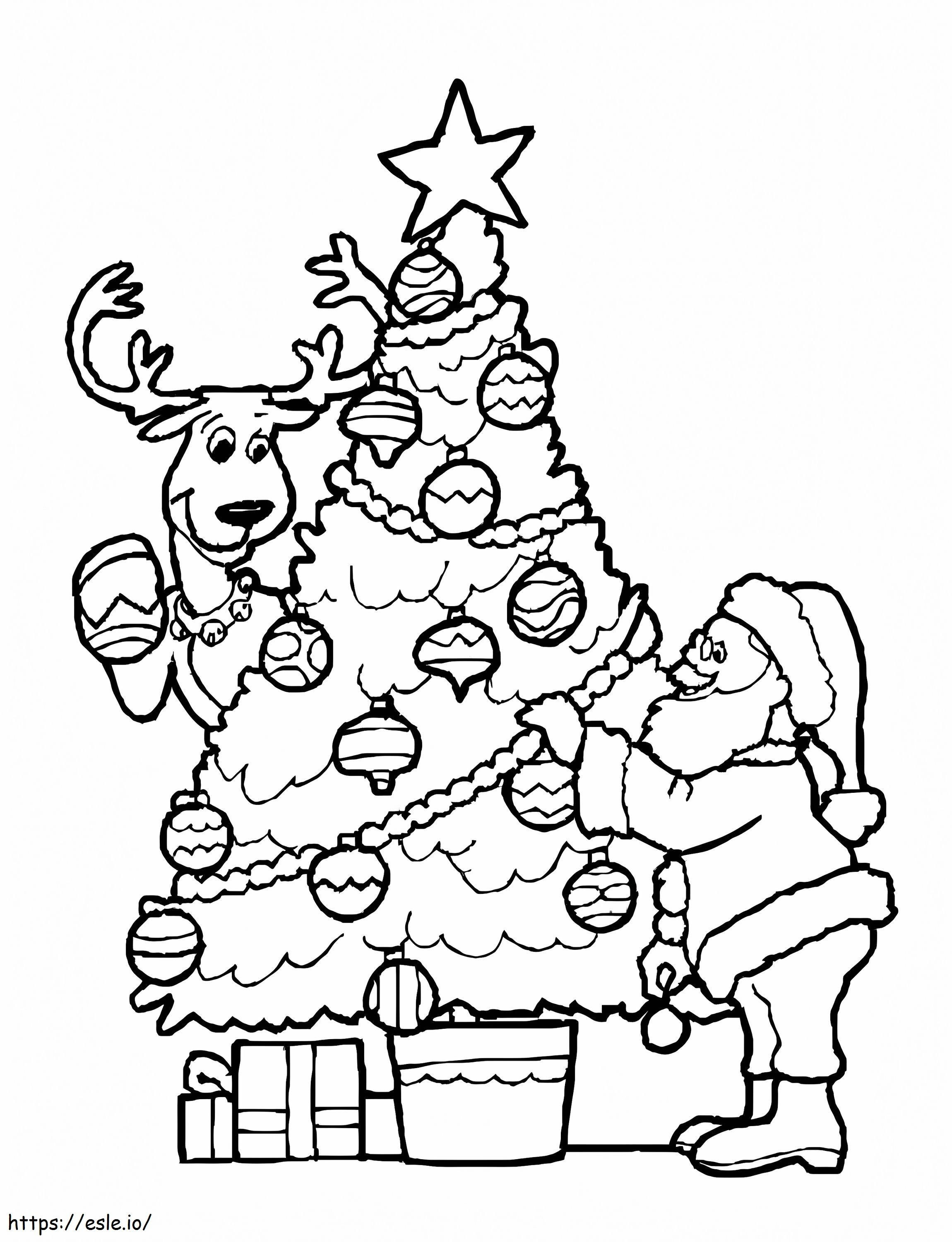 Weihnachtsmann und Weihnachtsbaum mit Rentier ausmalbilder