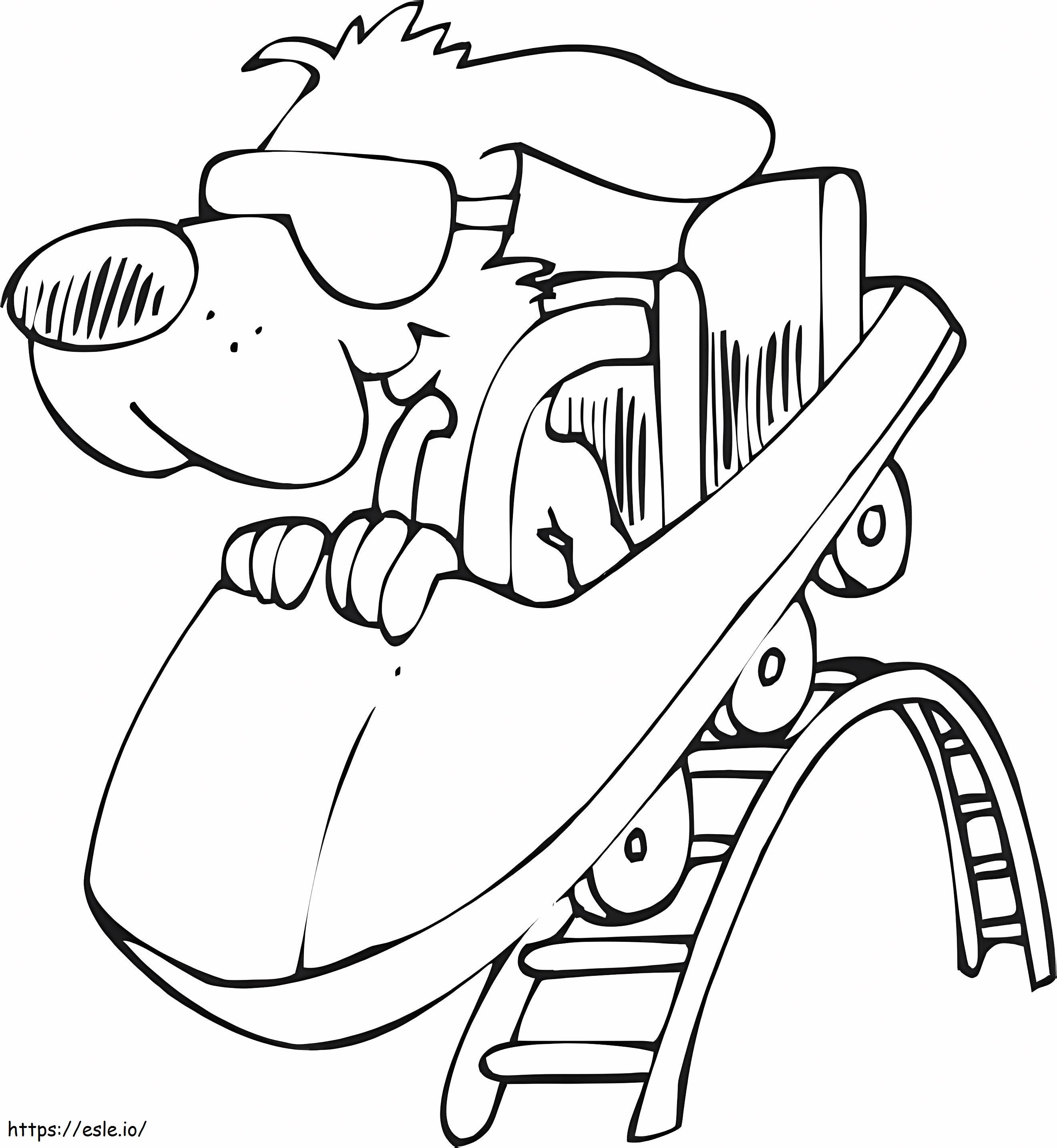 Câine amuzant pe roller coaster de colorat