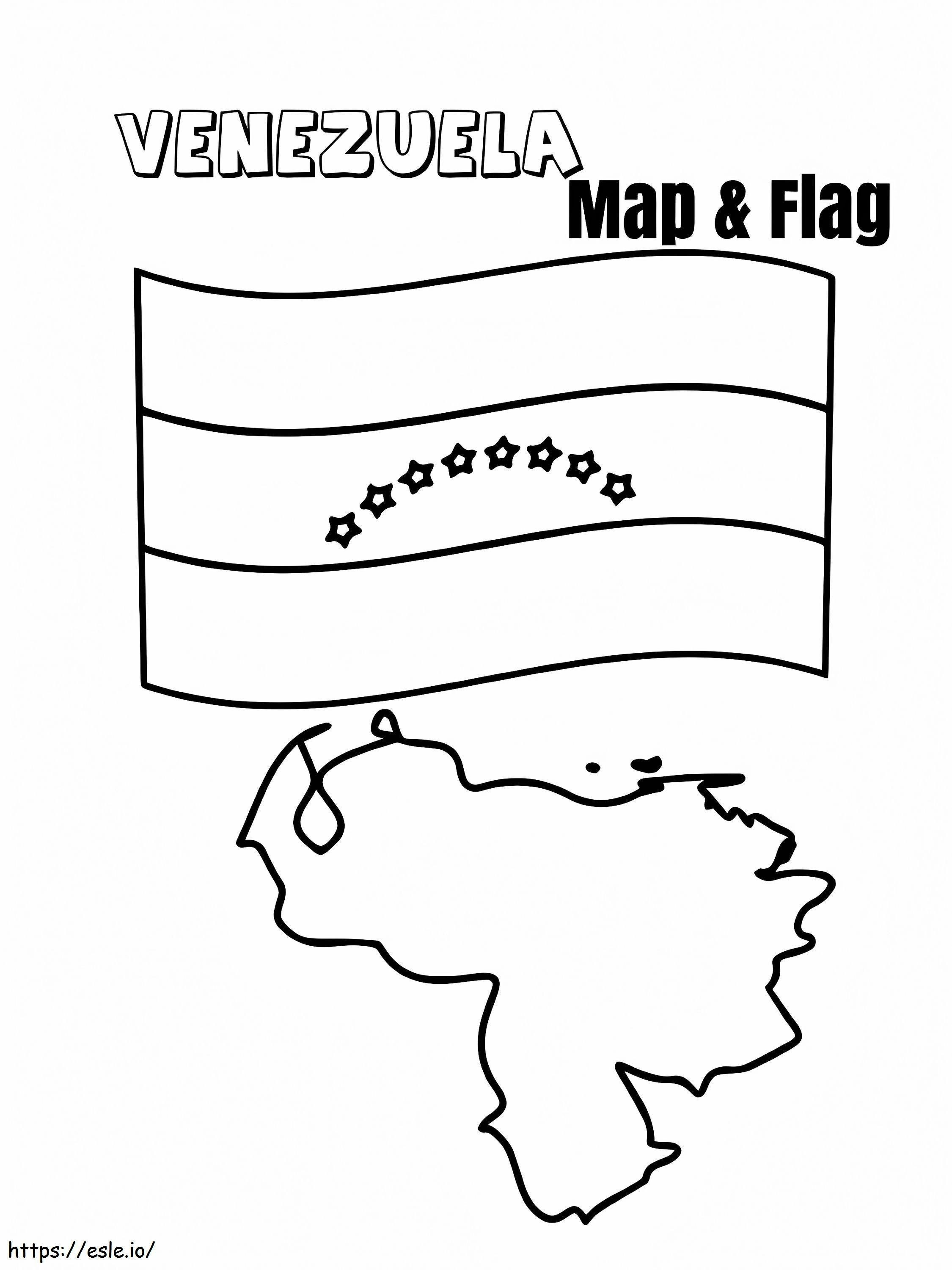 Venezuela kaart en vlag kleurplaat kleurplaat