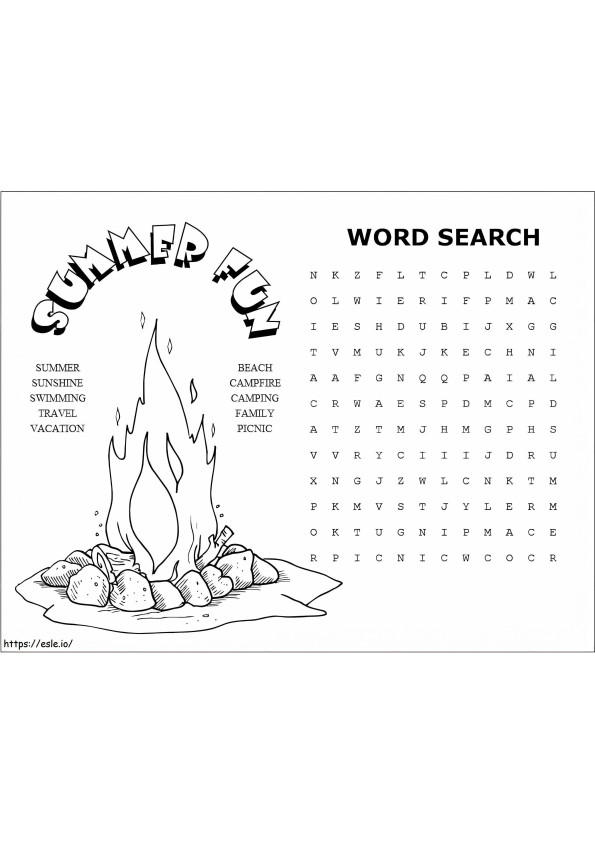 Summer Word Search Tulostettava värityskuva