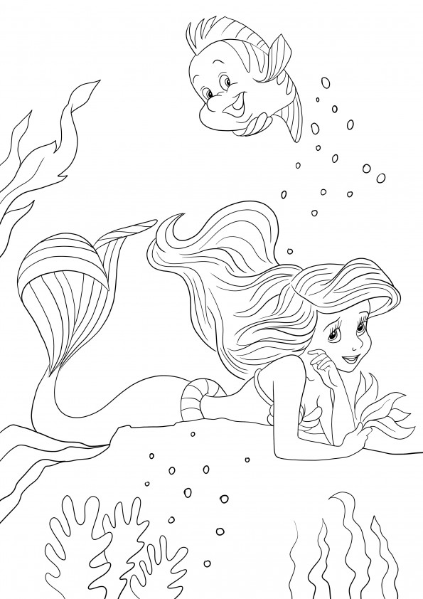 Ariel is dreaming coloring page for kids for free printing