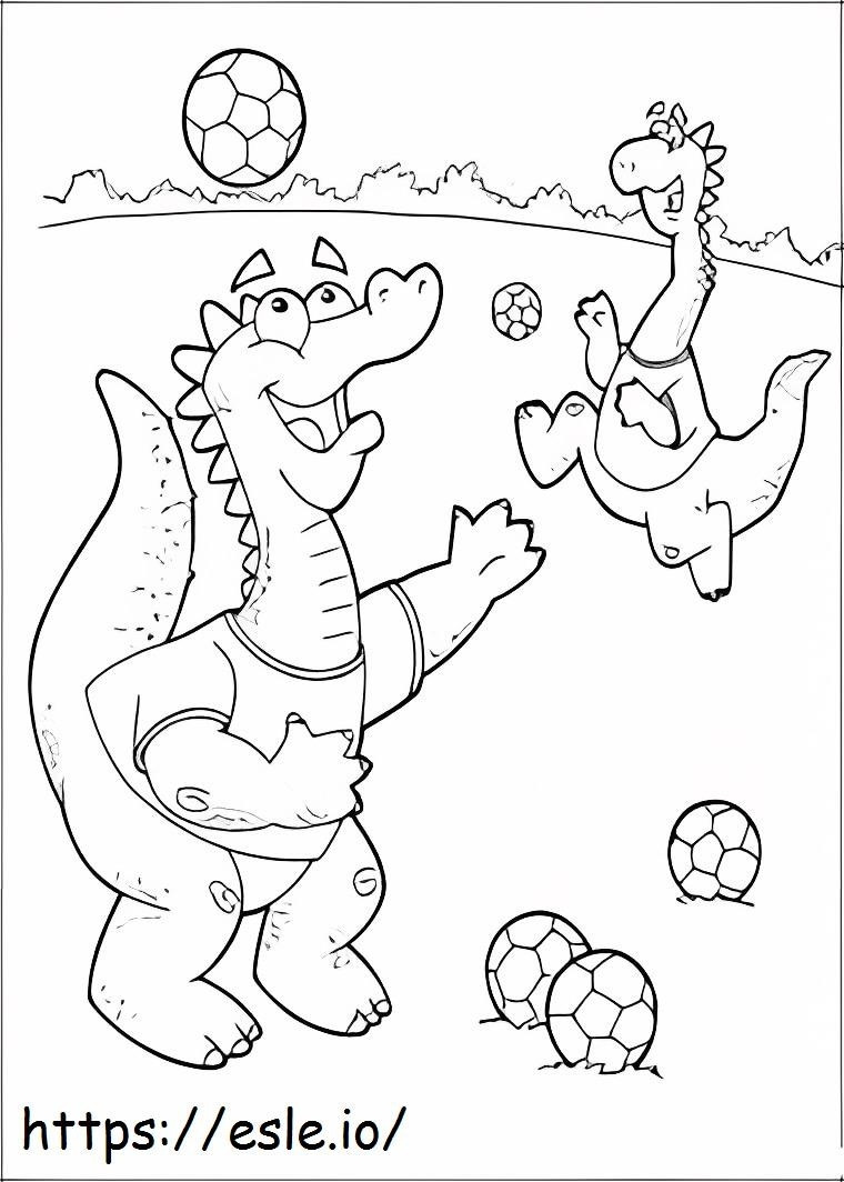 Dois dragões jogando futebol para colorir