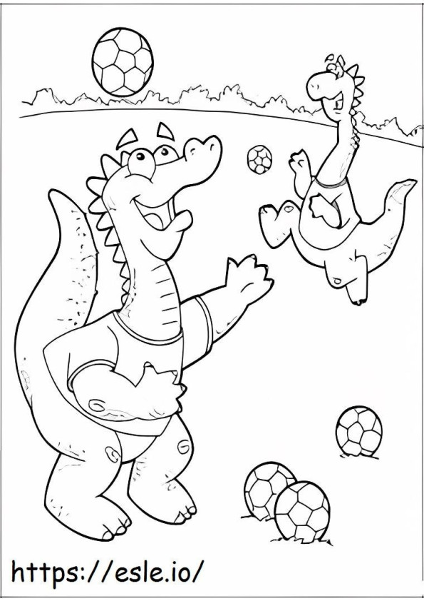 Coloriage Deux dragons jouant au football à imprimer dessin