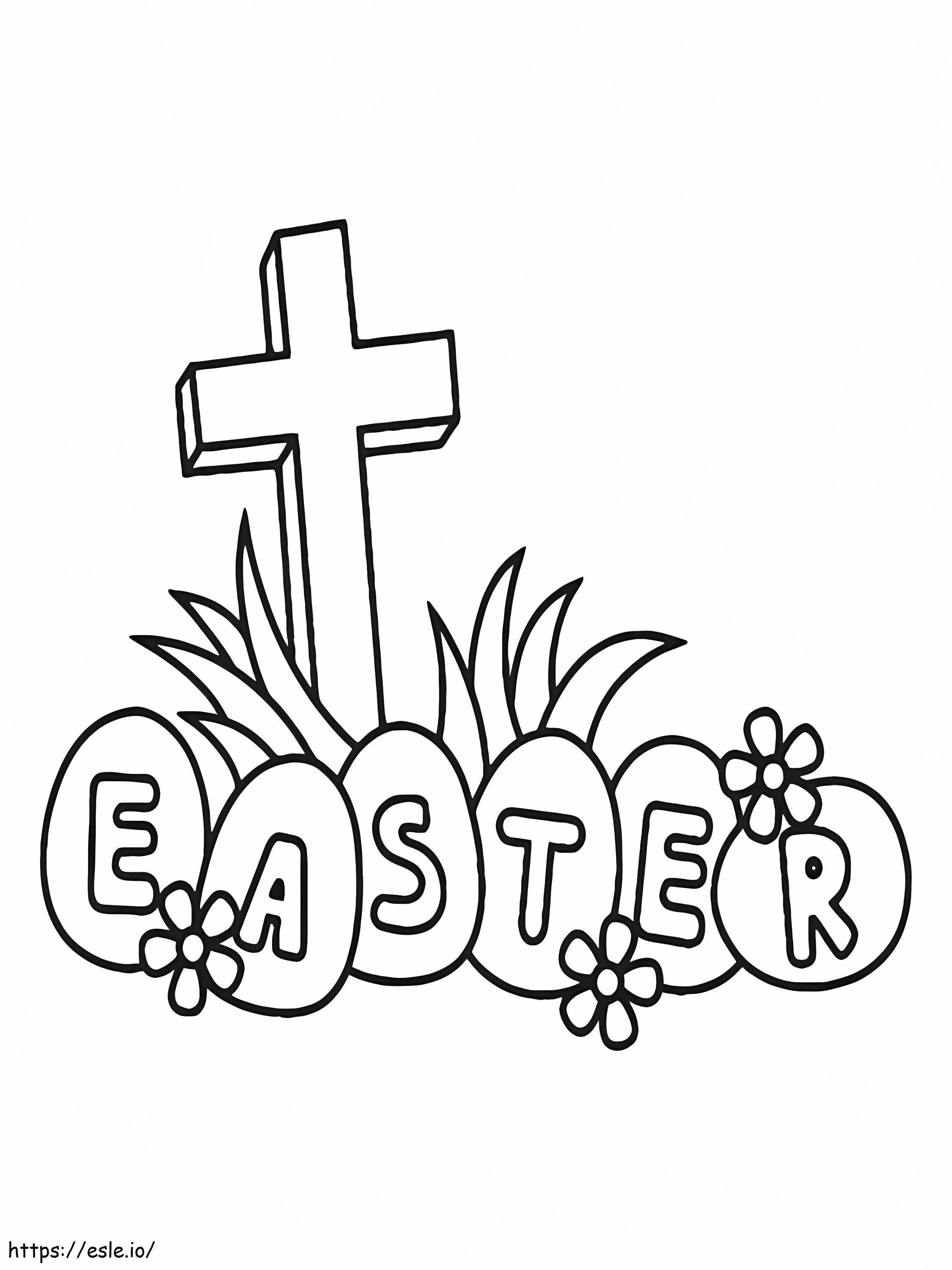 Pääsiäisristi ja munat värityskuva