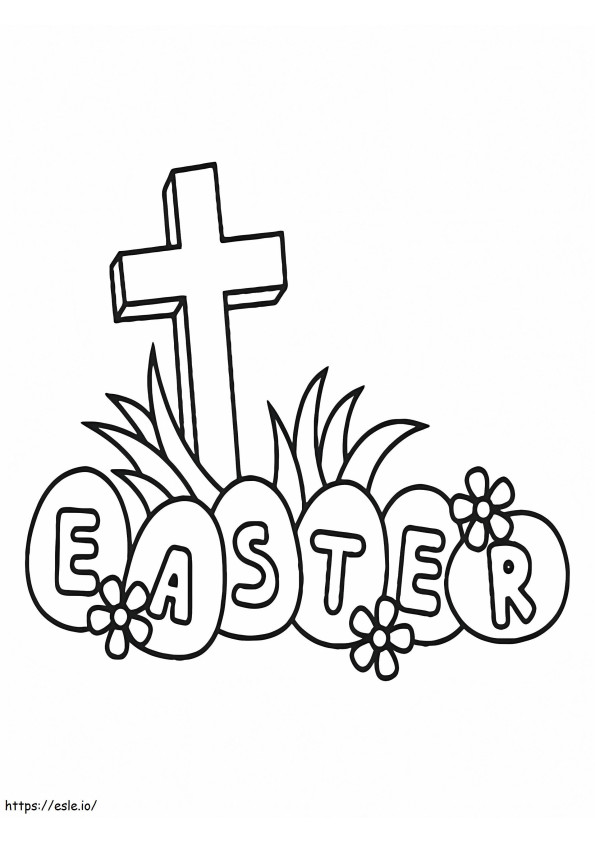 Cruz de Pascua y huevos para colorear