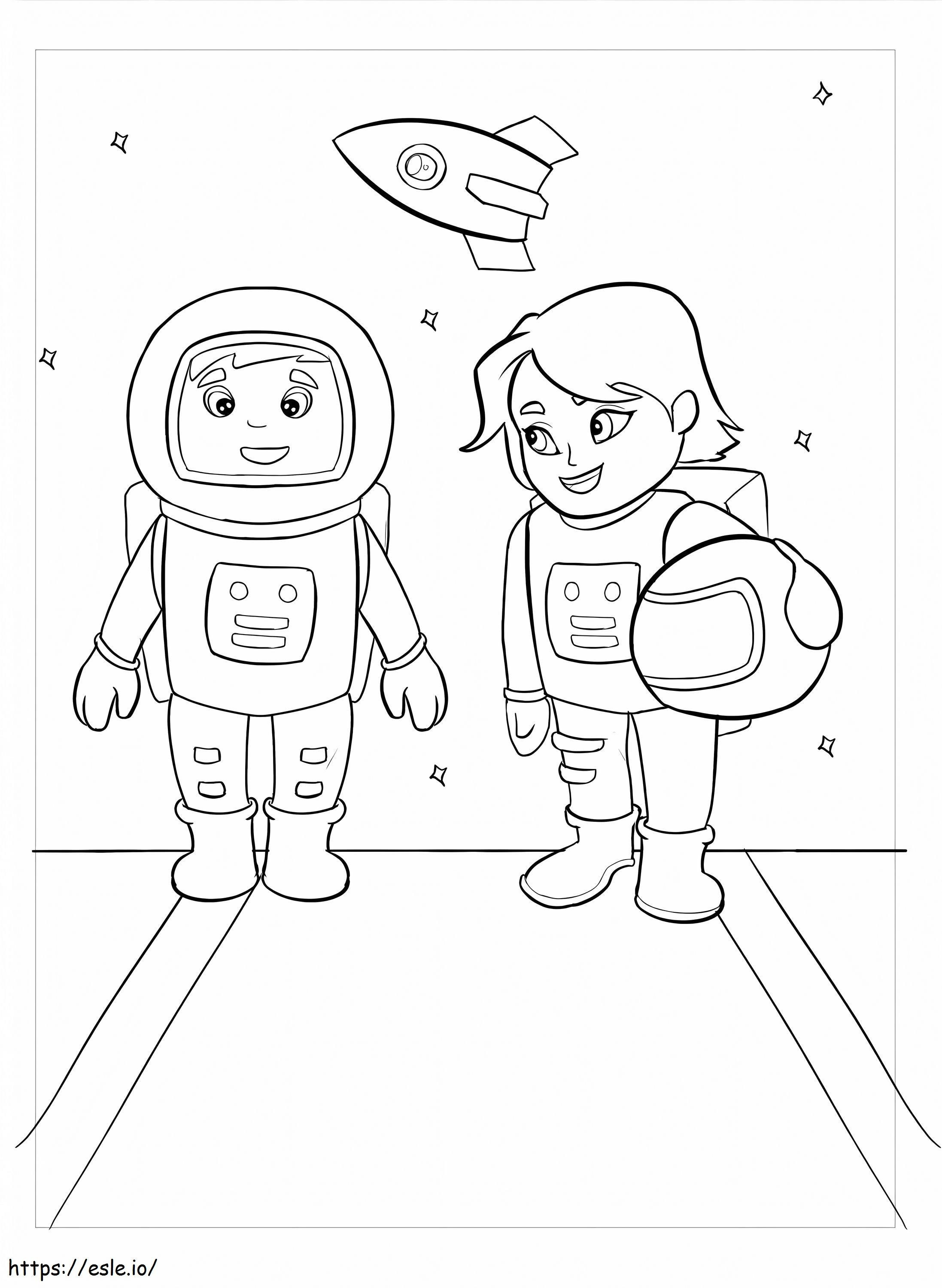 Coloriage Deux astronautes dans l'espace à imprimer dessin