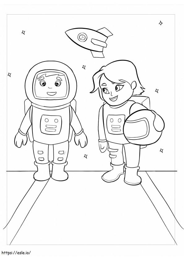 Dois astronautas no espaço para colorir