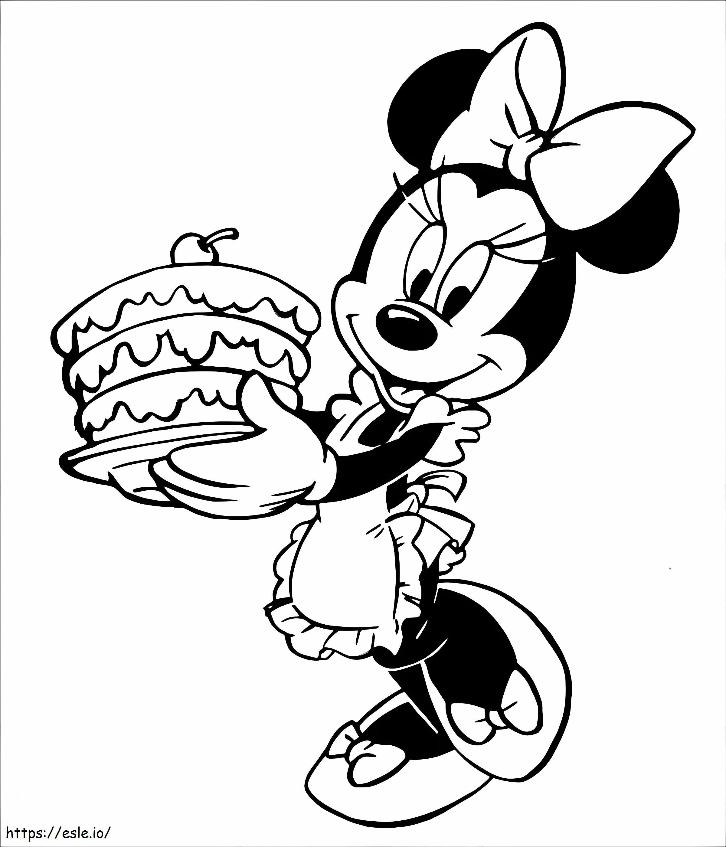 Minnie Mouse With Birthday Cake coloring page