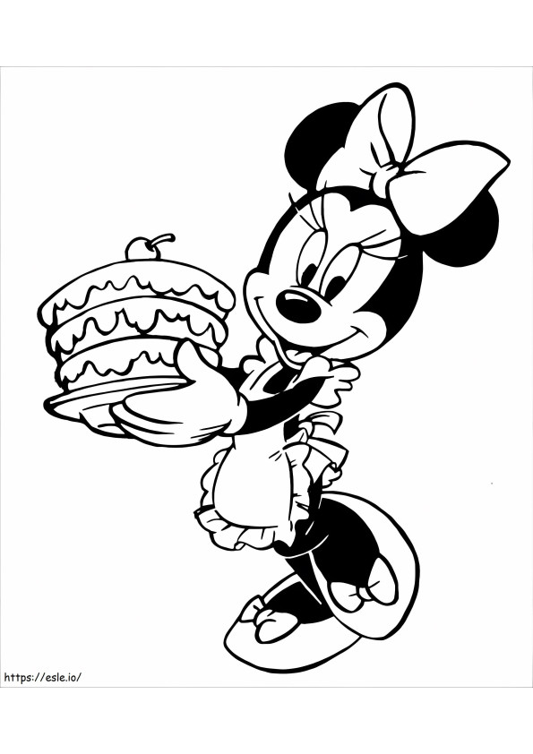 Minnie Mouse com bolo de aniversário para colorir