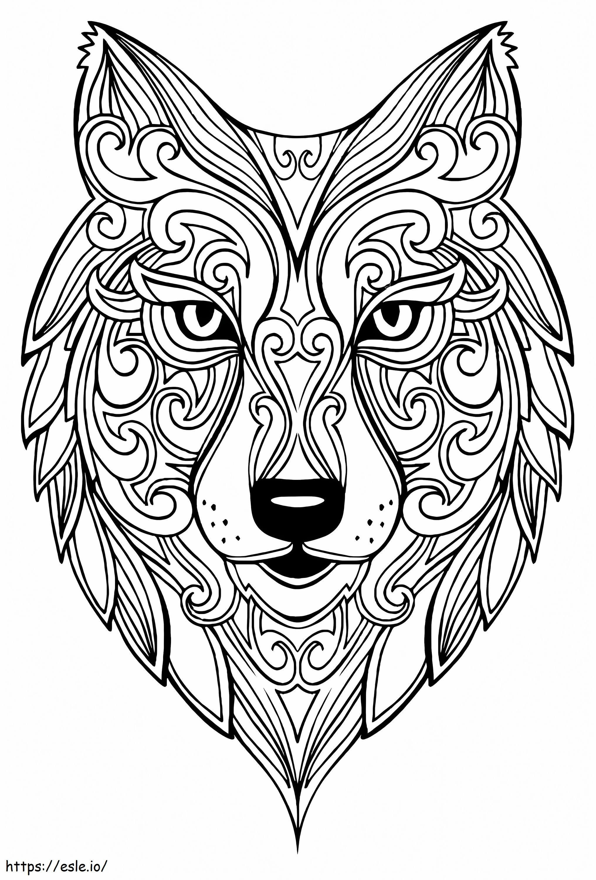 Coloriage Mandala tête de loup à imprimer dessin