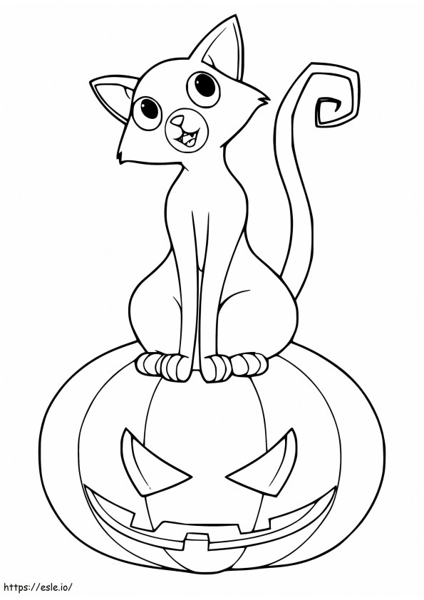 Cat With Halloween Pumpkin coloring page