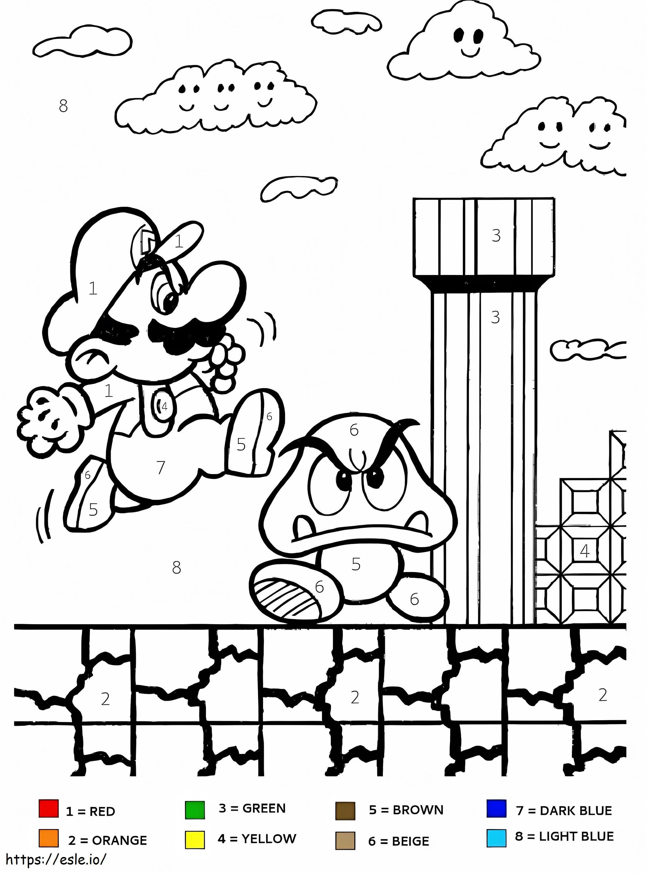 Mario springt kleur op nummer kleurplaat kleurplaat