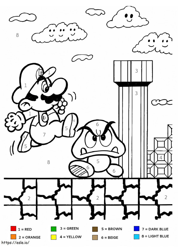 Mario Melompat Warna Dengan Nomor Gambar Mewarnai