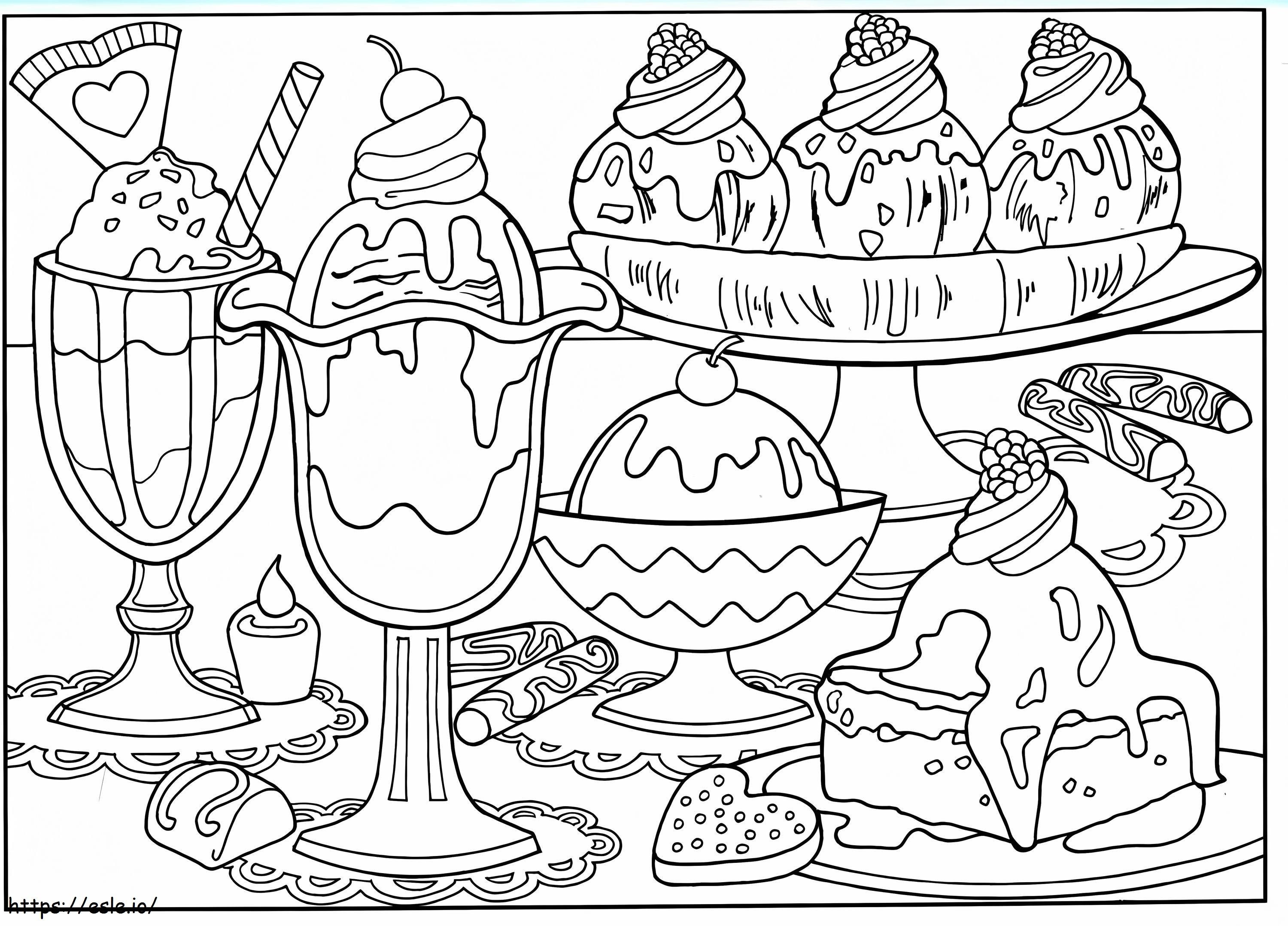 Pöytä jäätelöä värityskuva