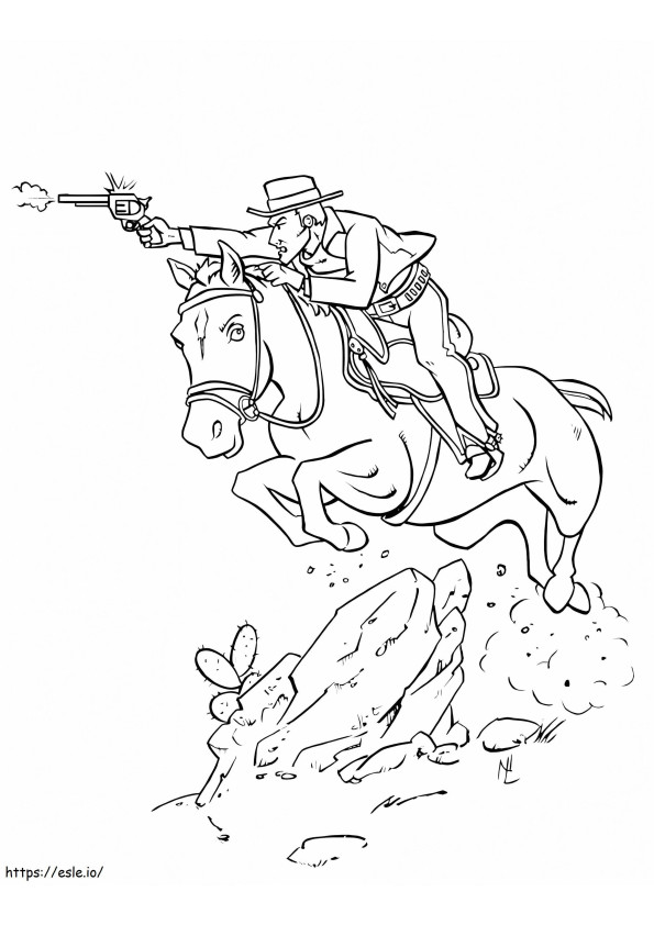 馬に乗って射撃するカウボーイ ぬりえ - 塗り絵