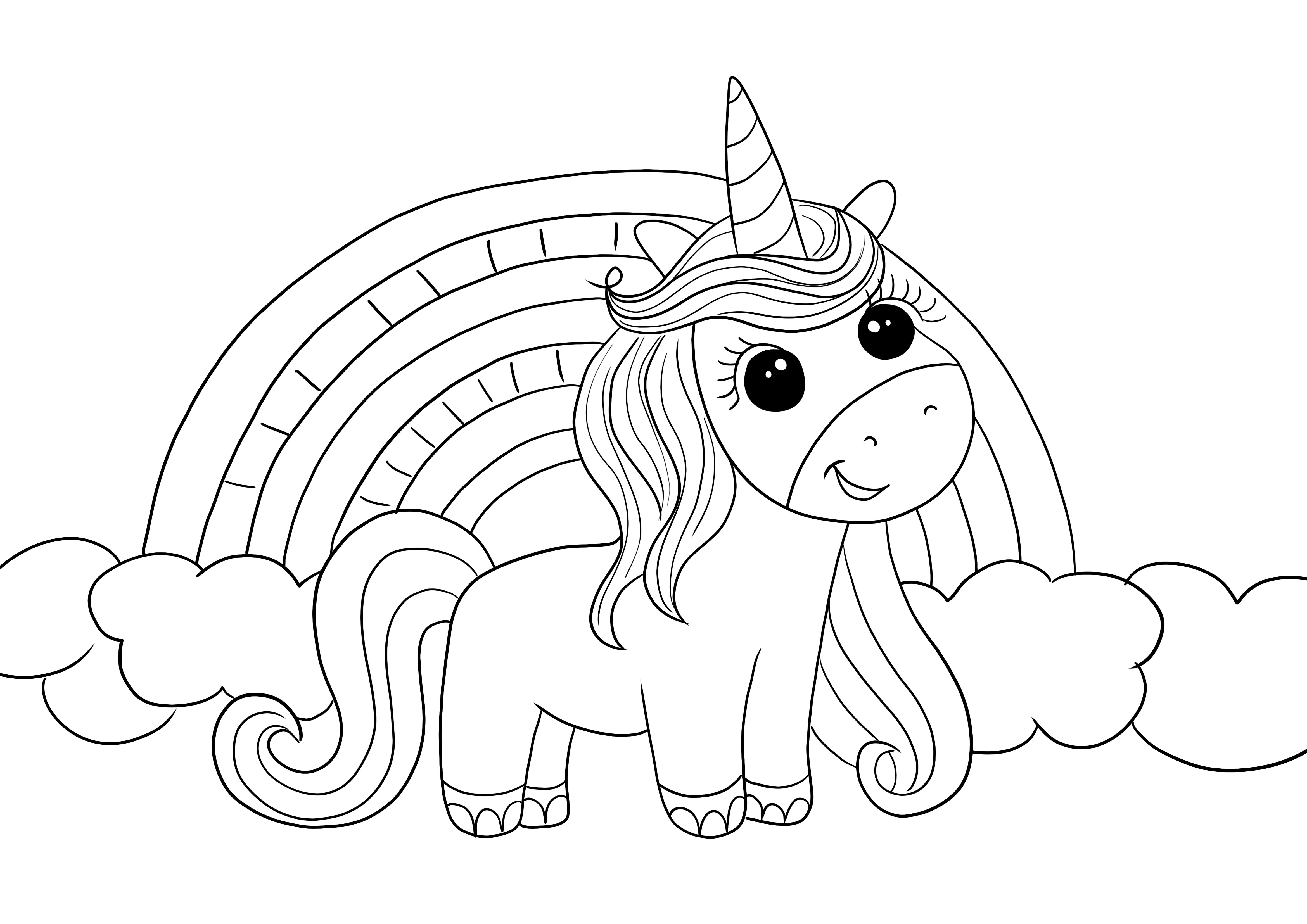 Unicorn and rainbow to print and color for free