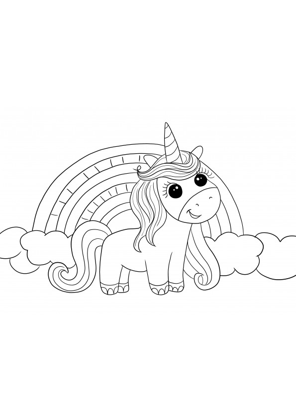 Unicorn and rainbow to print and color for free