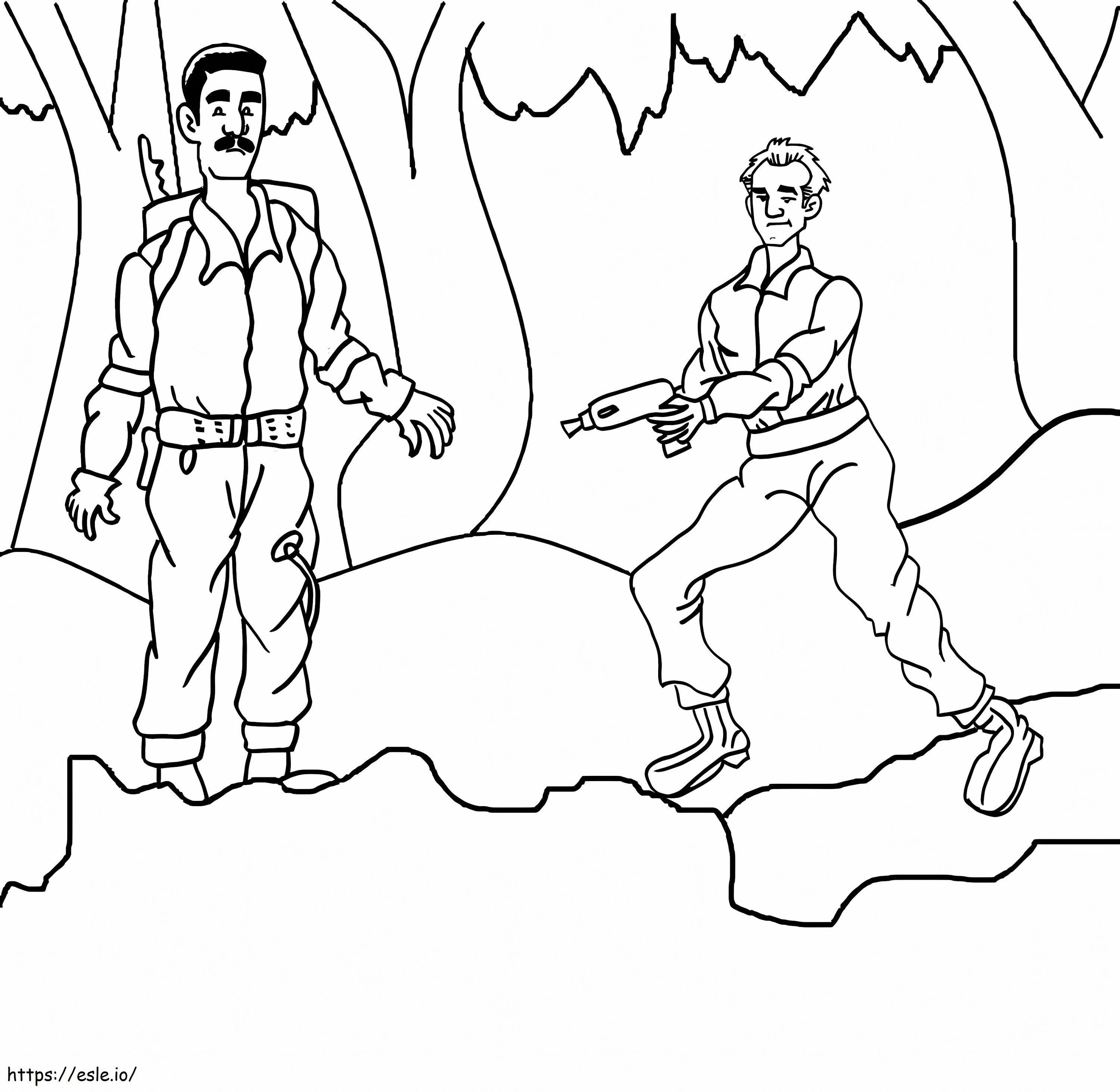Coloriage Deux personnages de base de Ghostbusters à imprimer dessin