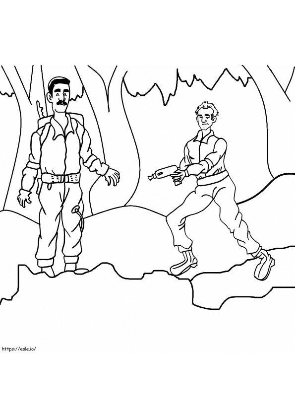 Coloriage Deux personnages de base de Ghostbusters à imprimer dessin