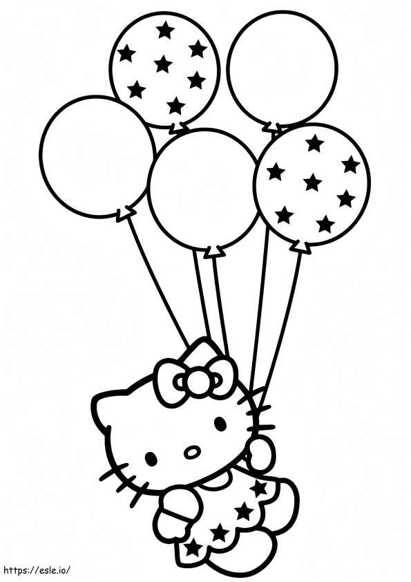Hello Kitty met ballonnen kleurplaat