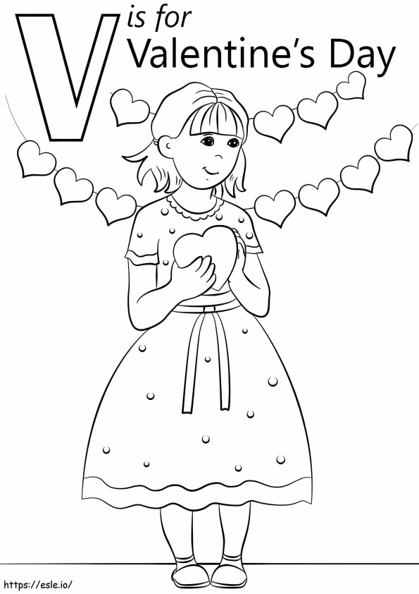 Coloriage Lettre Saint-Valentin V à imprimer dessin