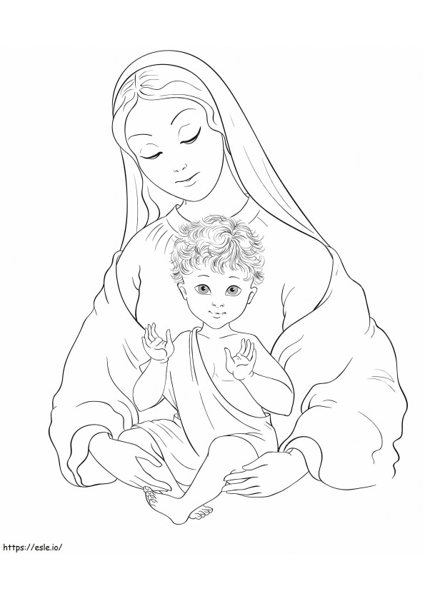 Coloriage Madonna Enfant Bienheureuse Vierge Marie Bébé Jésus Dessin Animé Vectoriel 164484068 à imprimer dessin