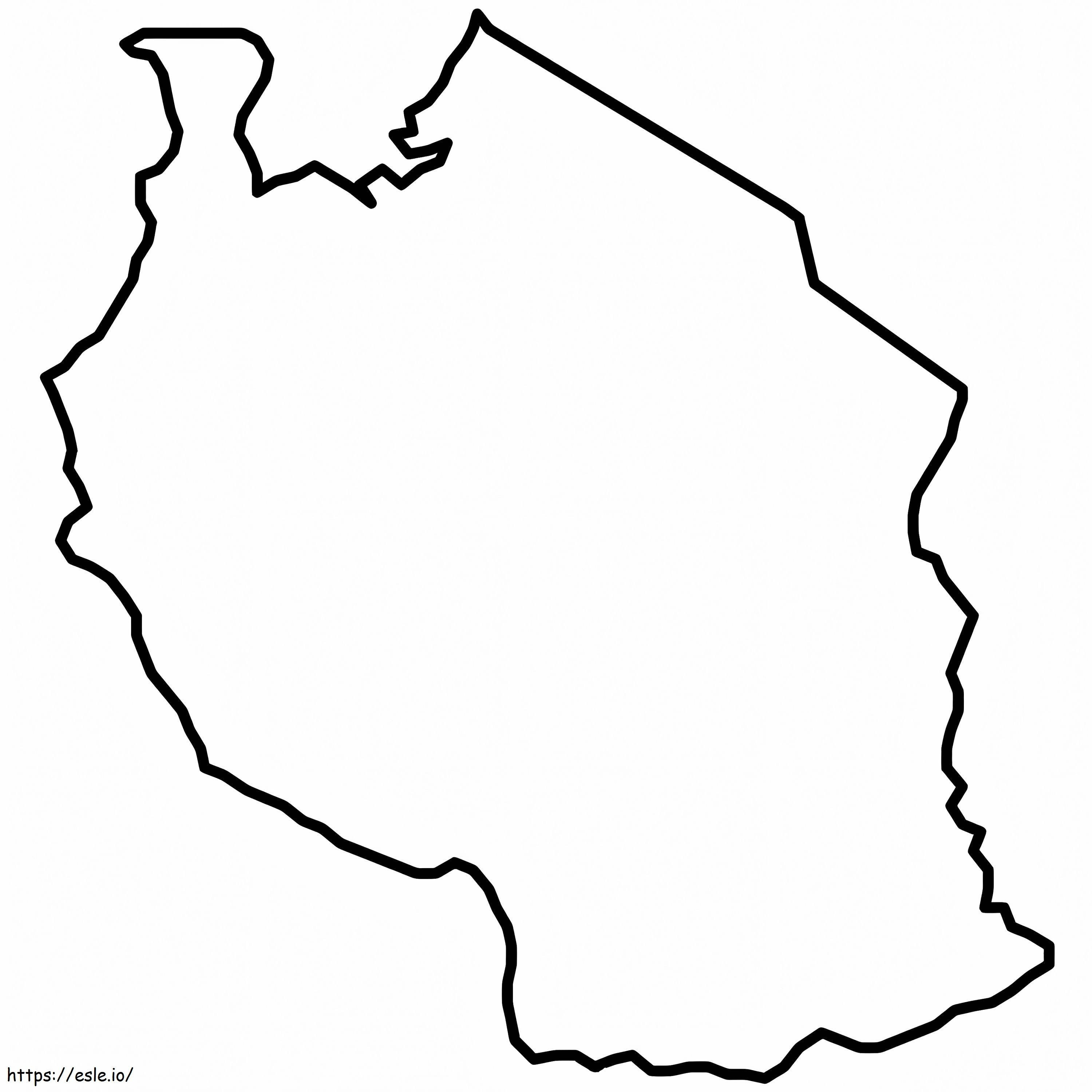 Tansanian kartan ääriviivat värityskuva