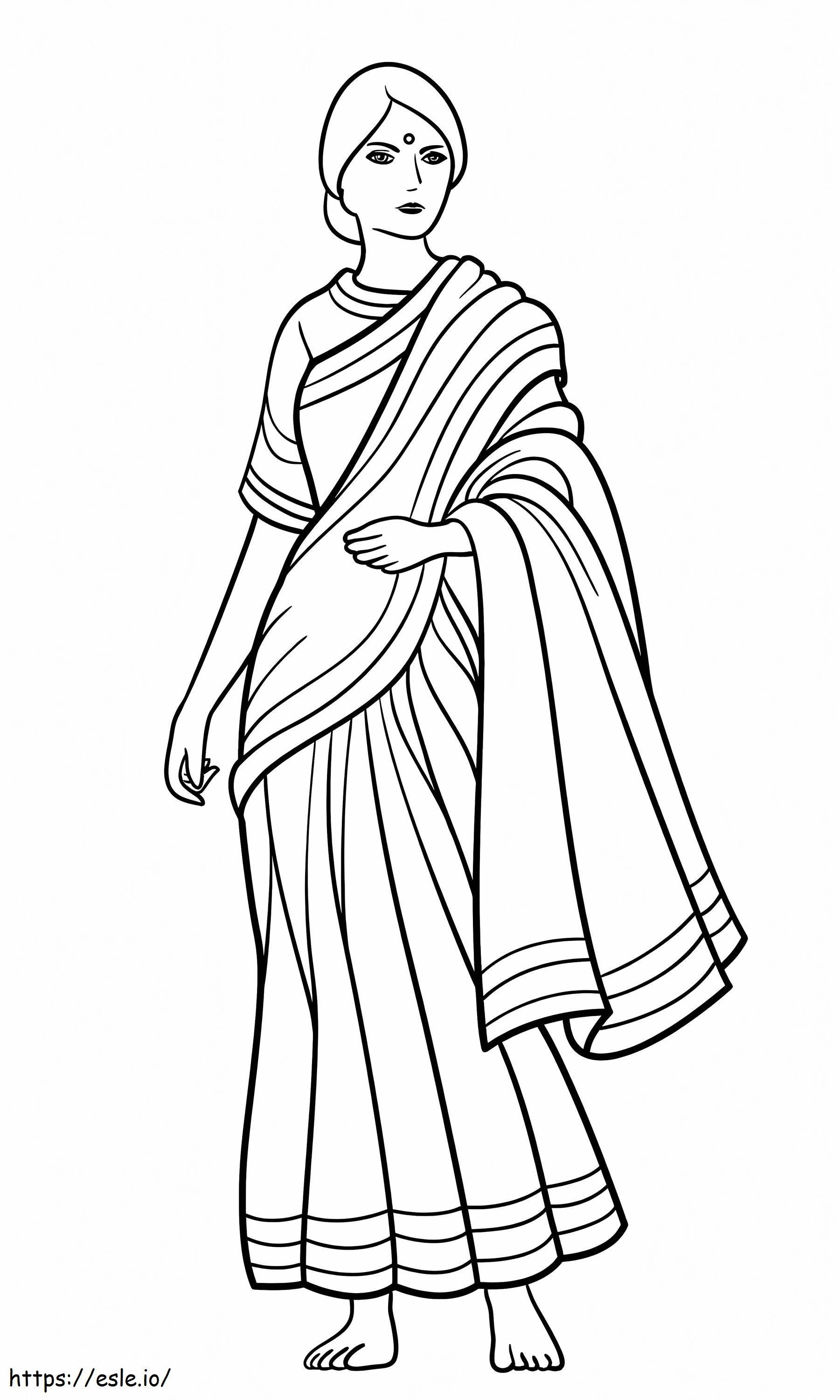 Mujer india en sari para colorear